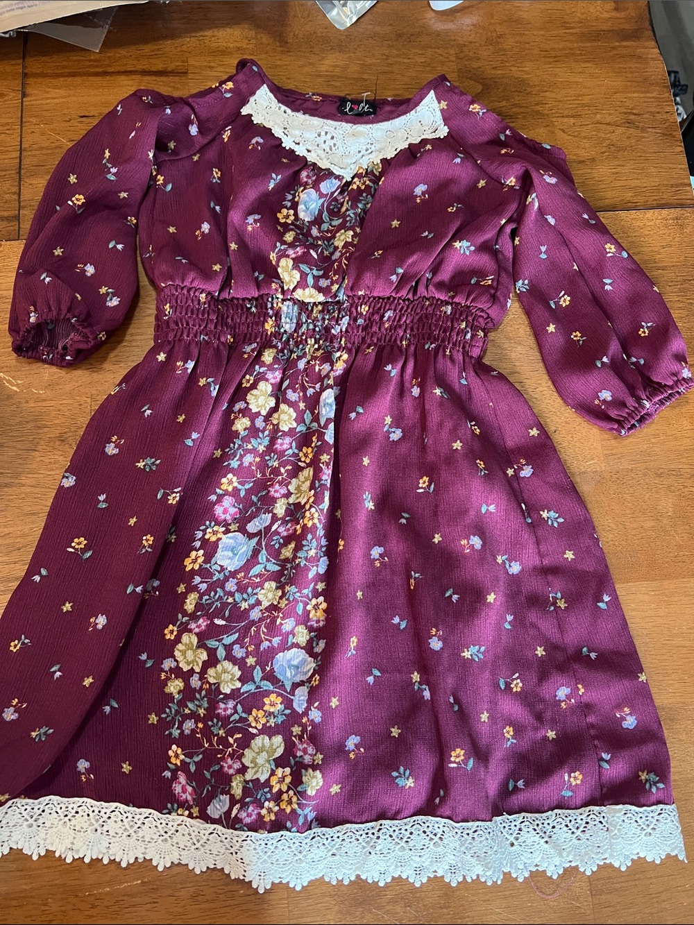 lilt Burgundy Floral Dress with Lace Trim